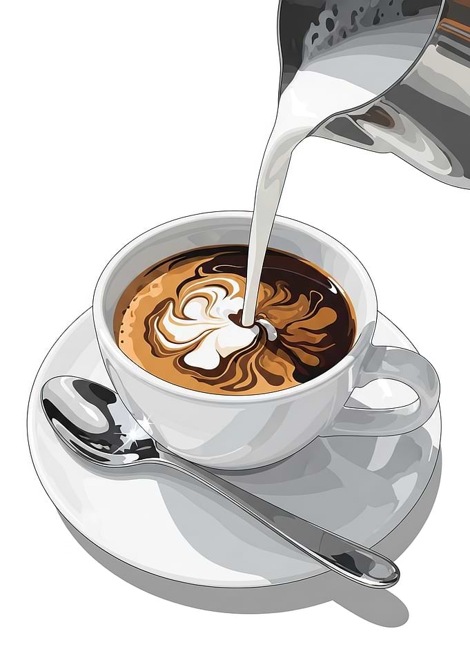 Pouring milk into coffee