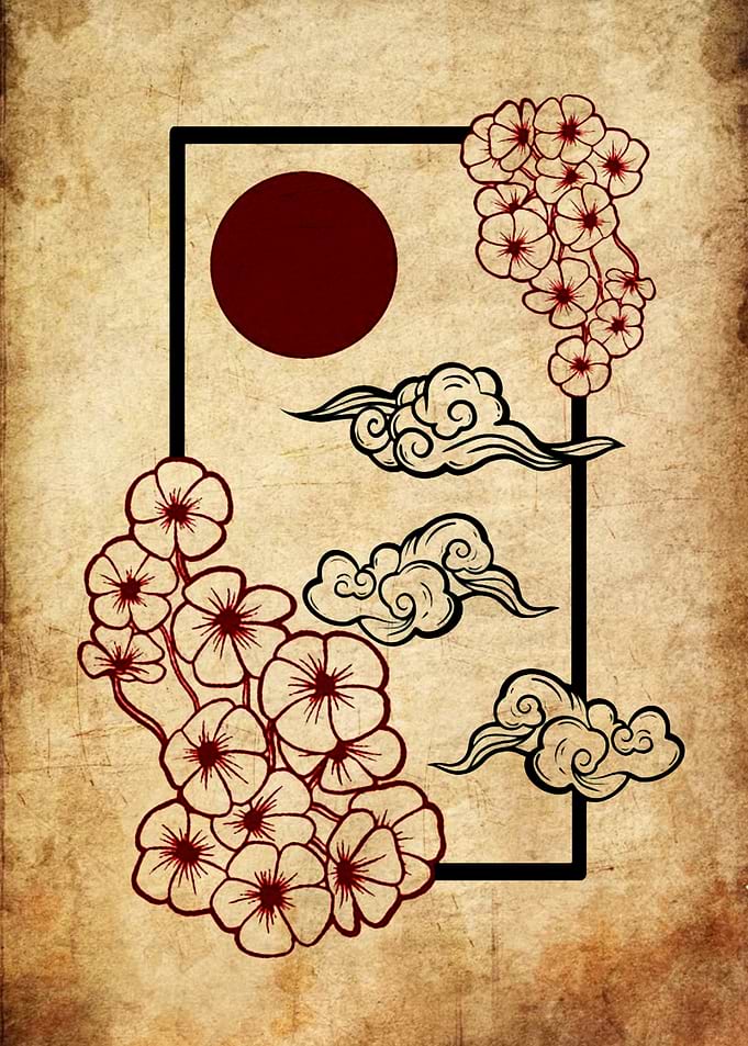 Japanese Cherry Blossoms and Clouds