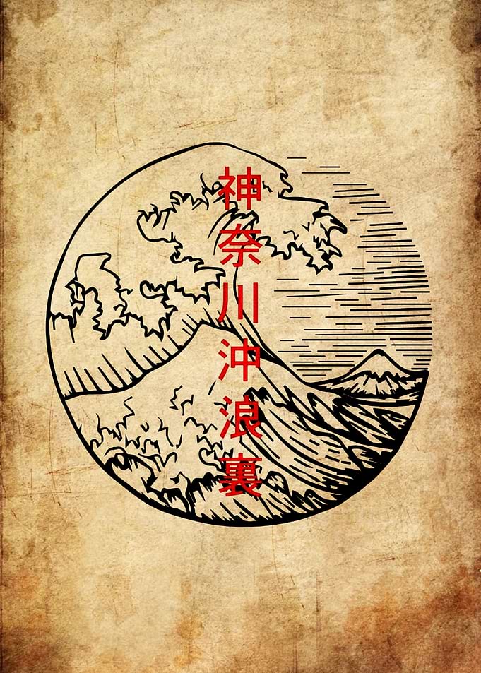 Japanese Wave Art with Mount Fuji