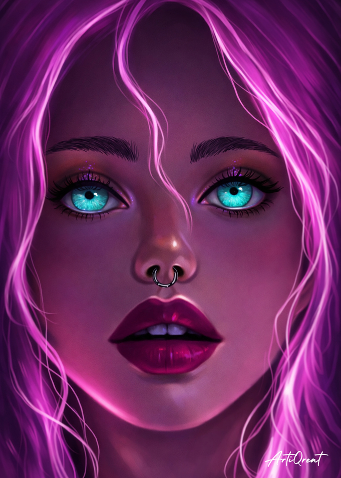 Digital Painting of a Woman with Blue Eyes