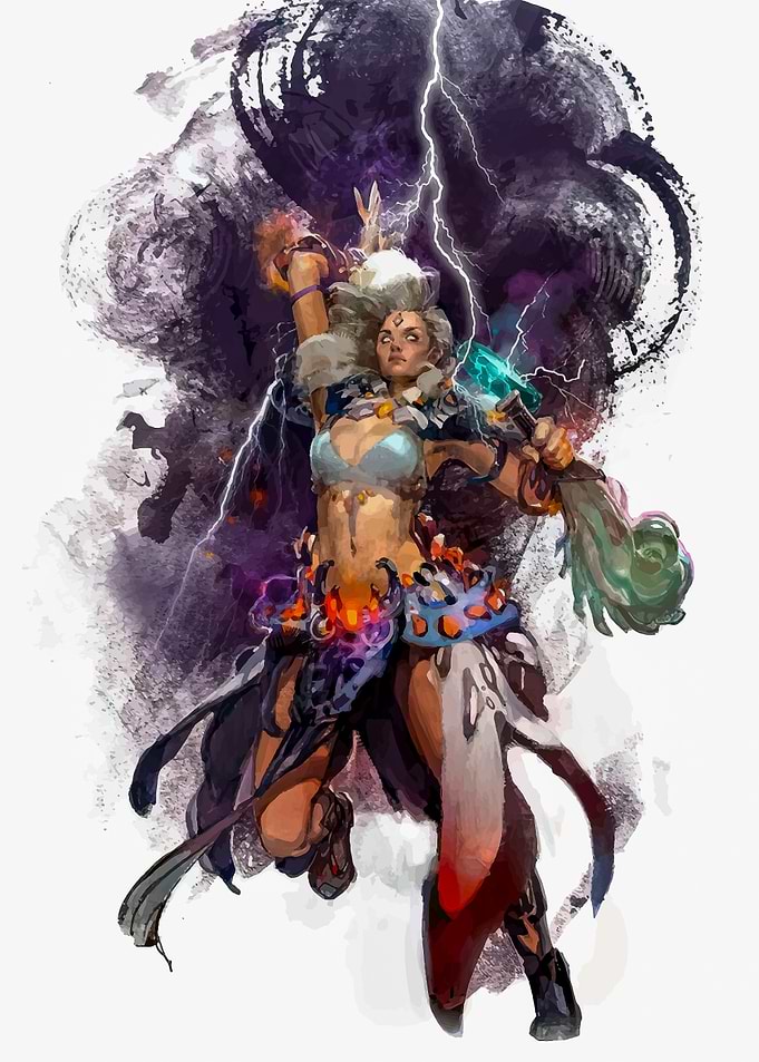 Female Sorceress Conjuring Lightning