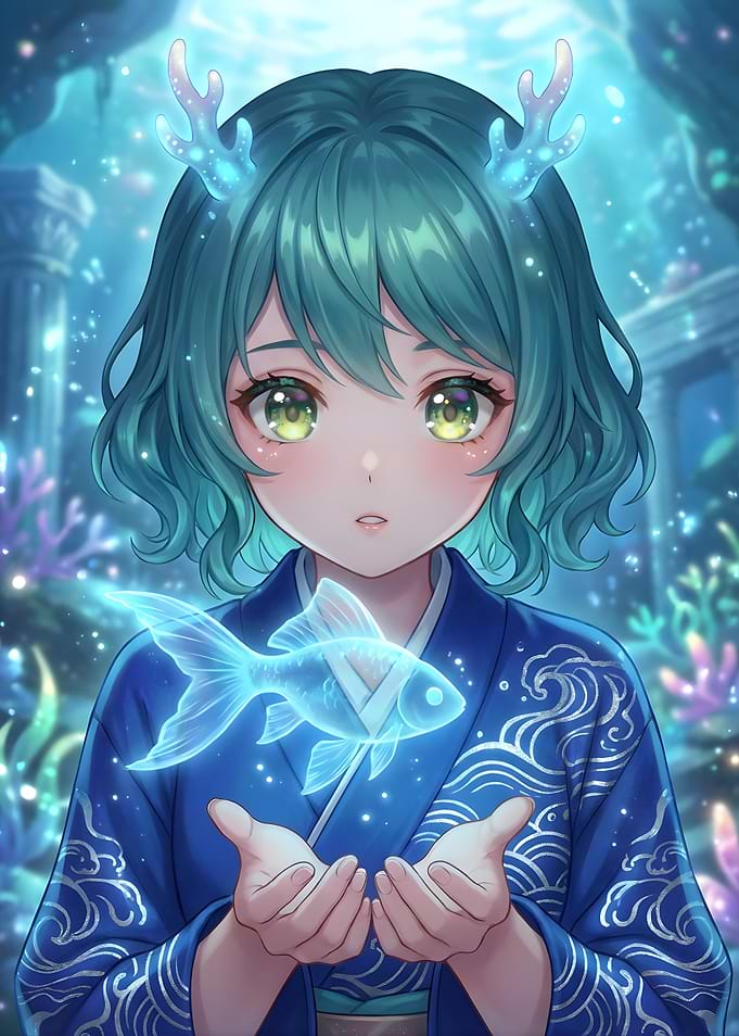 Anime Girl with Glowing Fish