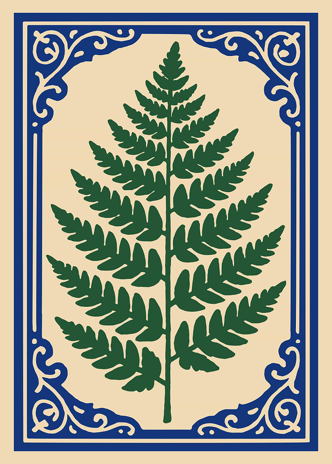 Green Fern with Blue Border