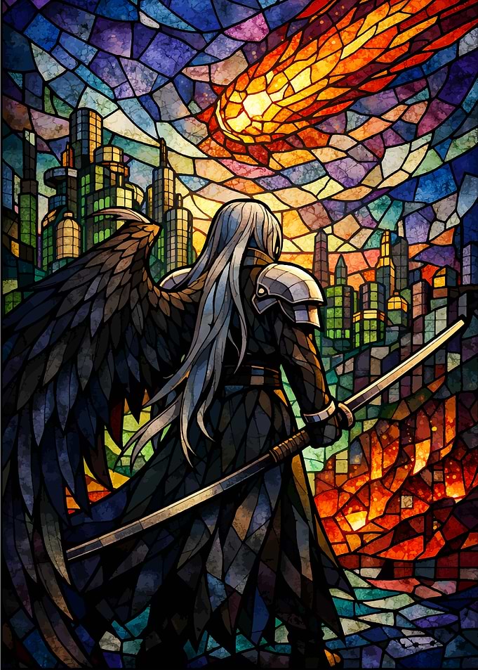 Sephiroth and Meteor Stained Glass