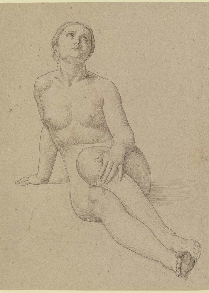 Pencil Sketch of a Seated Nude Woman