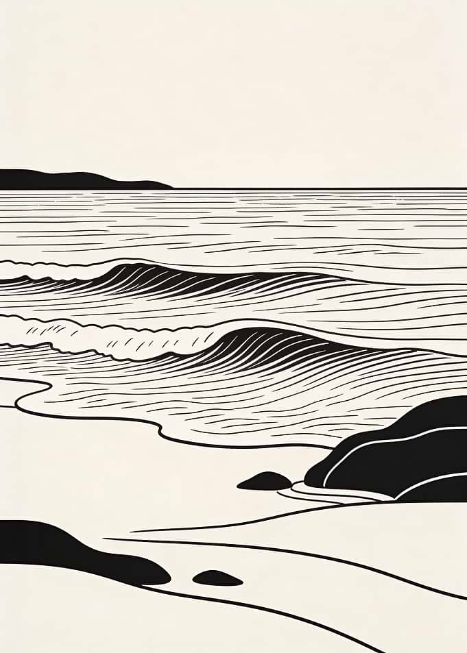 Minimalist Beach and Ocean Waves