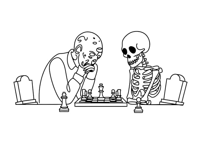 Skeleton and Zombie Playing Chess