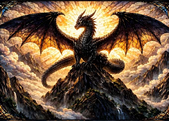 Majestic Black Dragon on Mountain Peak