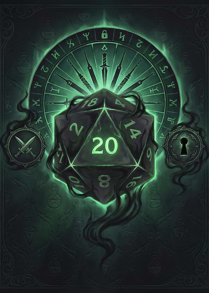 Mystical D20 Dice with Runes and Symbols