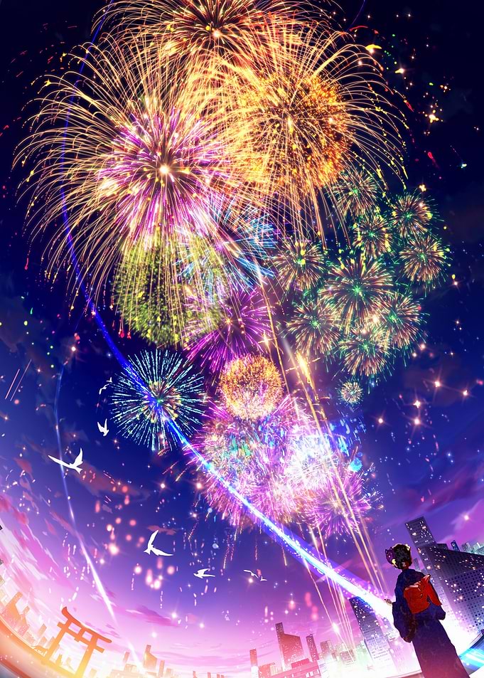 Anime Girl Watching Fireworks