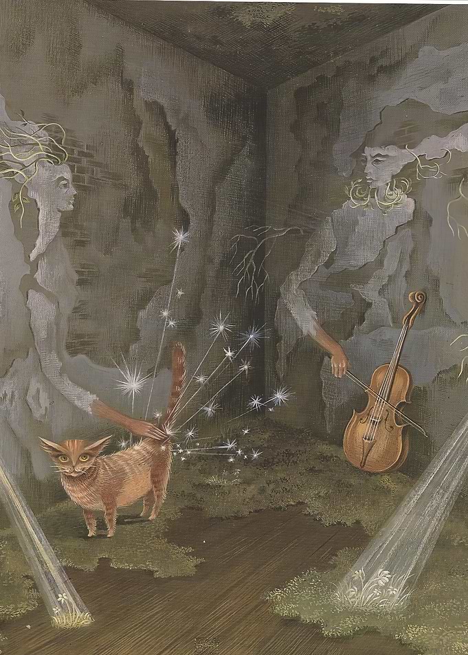 Surreal Cat and Violinist Spirits