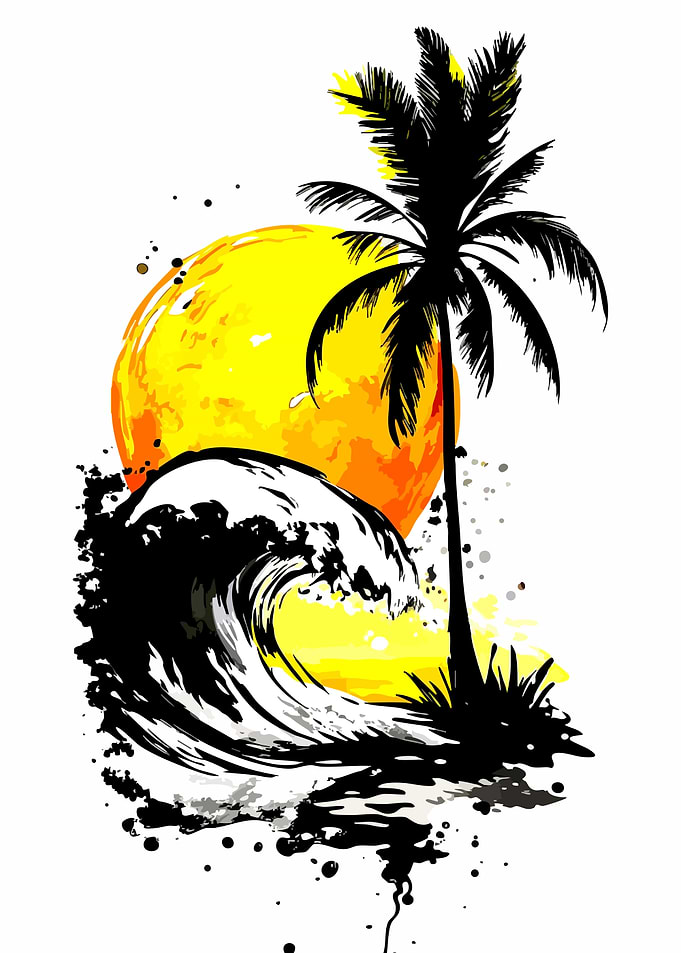 Tropical Sunset Wave Palm Tree