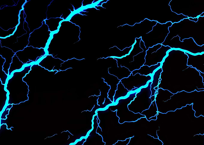Blue Lightning Strikes on Black Background