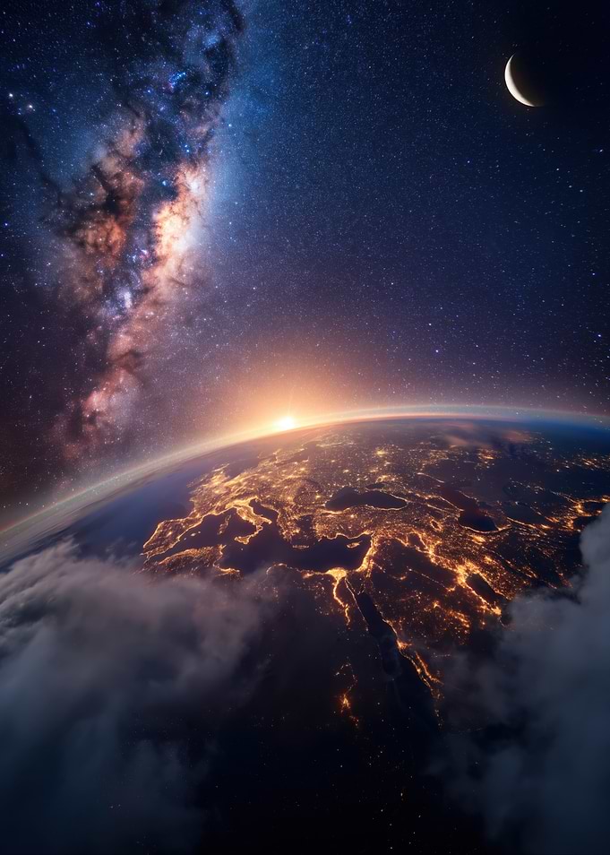 Earth from Space with Milky Way