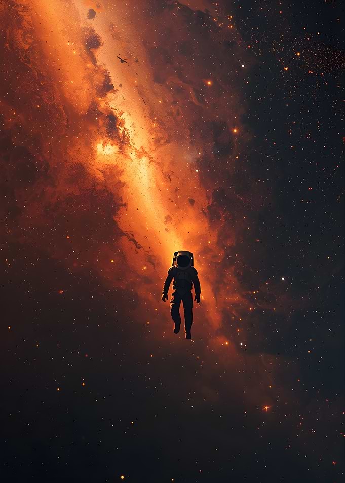 Astronaut floating in a nebula