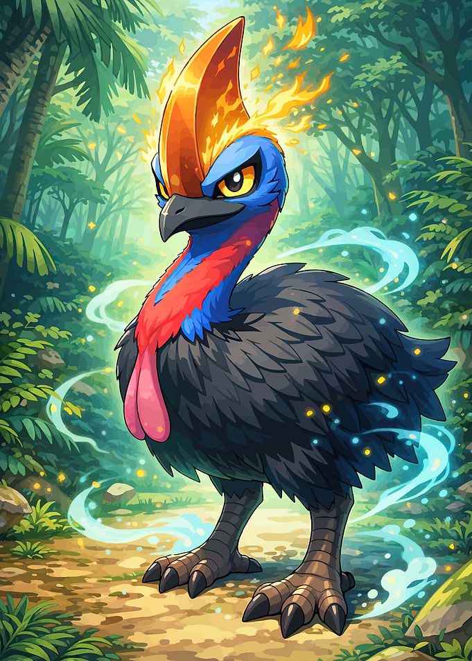 Fiery Cassowary in a Lush Forest