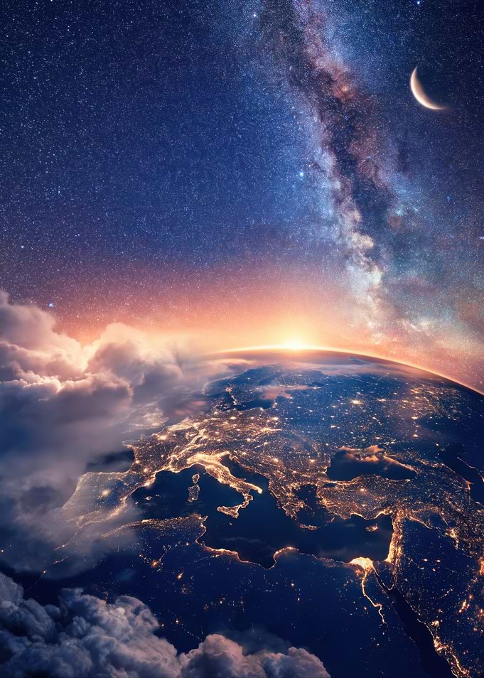 Earth from Space with Milky Way