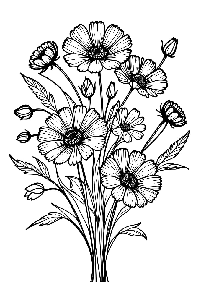 Black and White Floral Illustration