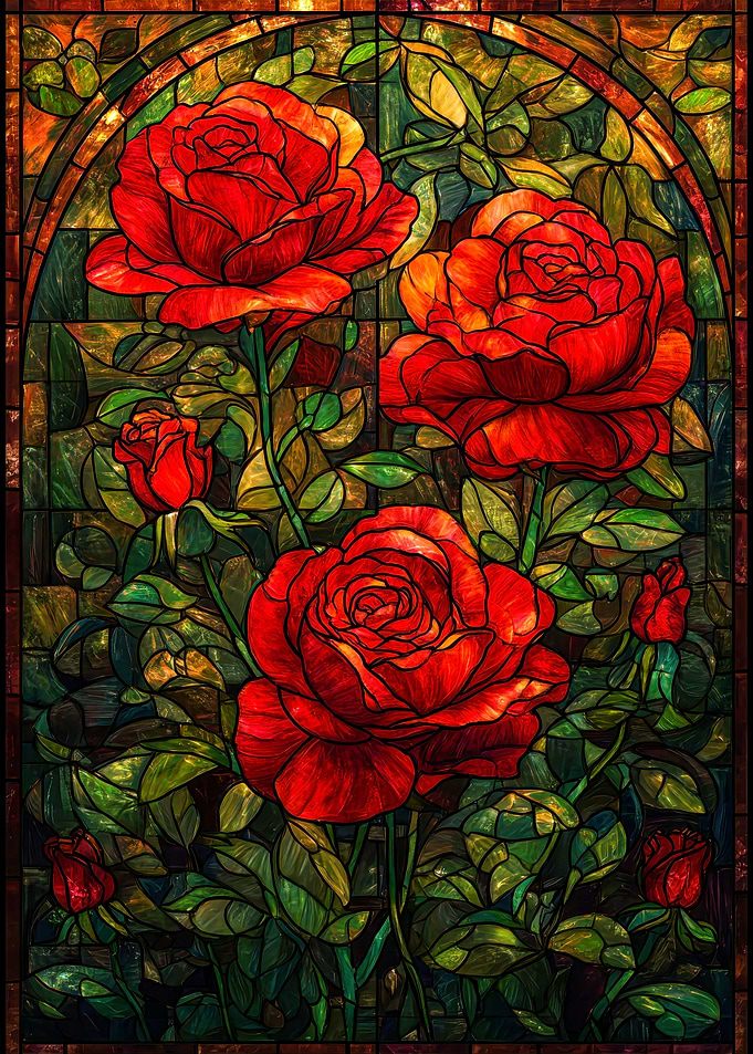 Stained Glass Red Roses
