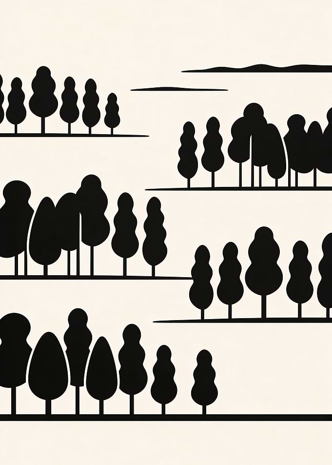Minimalist Black Trees on Beige Background