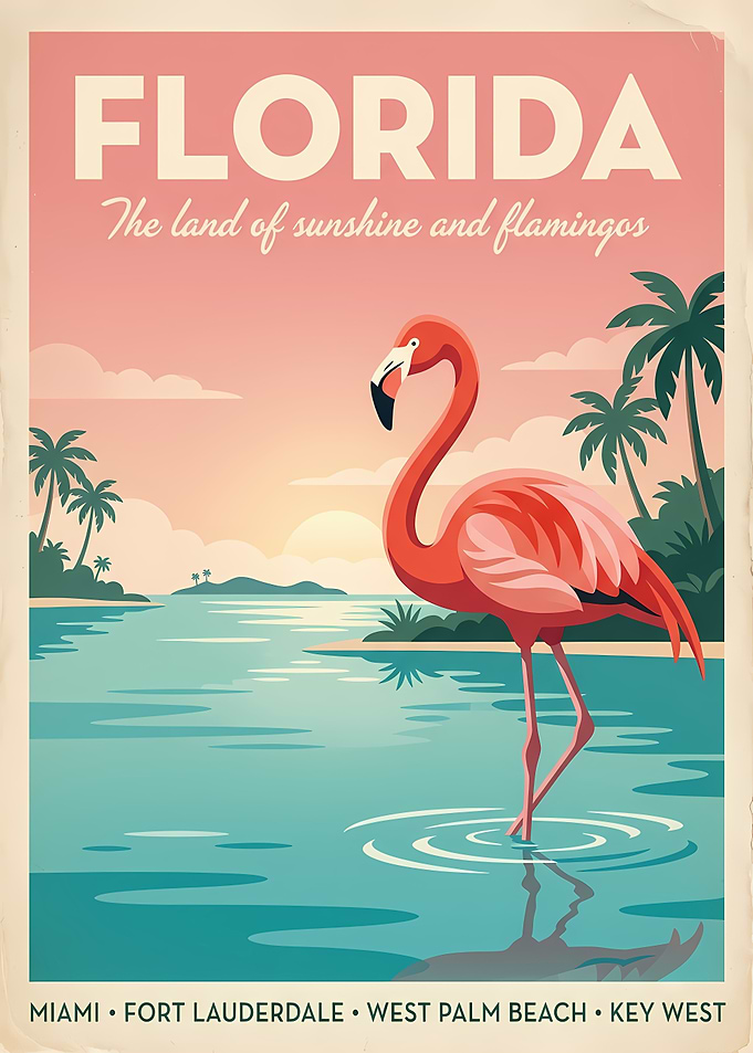 Florida Flamingo Travel Poster