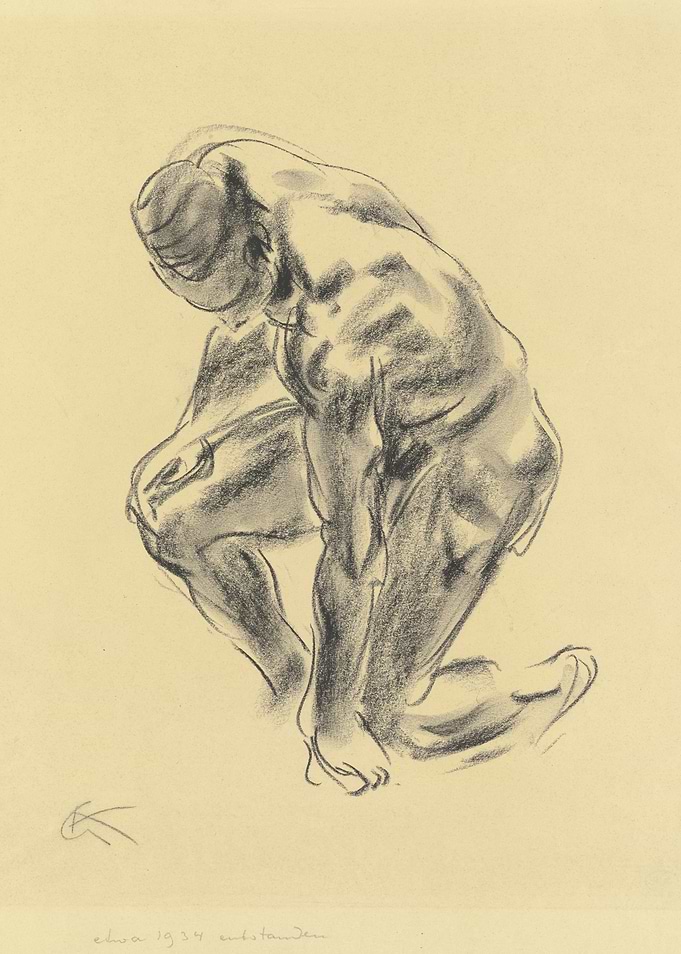 Charcoal Sketch of a Kneeling Man