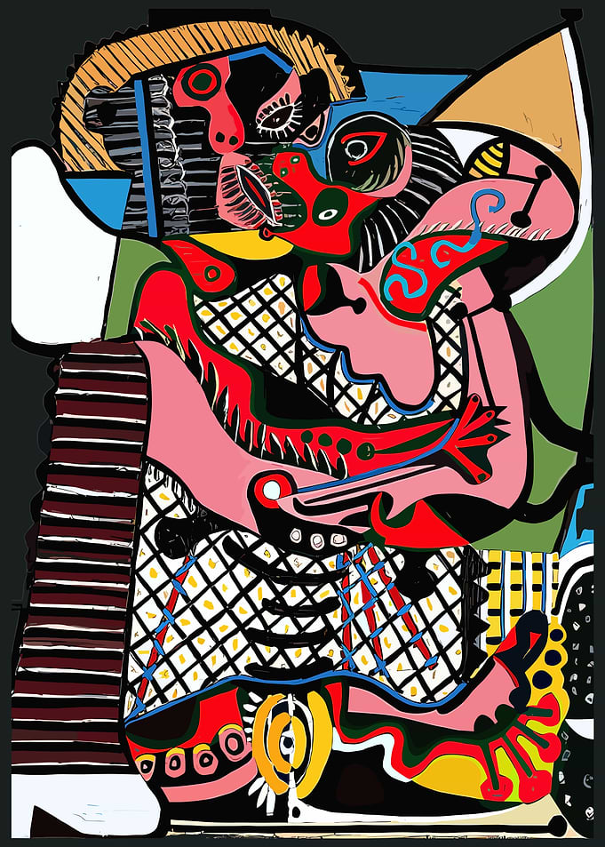 Abstract Cubist Figures Embracing