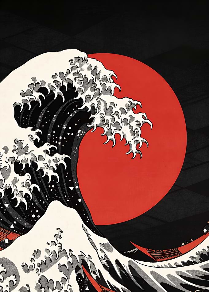 The Great Wave with Red Sun