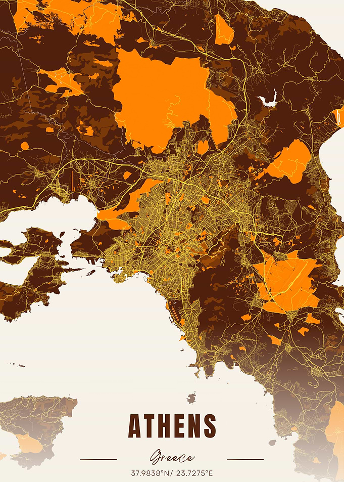 Athens Greece Map Art