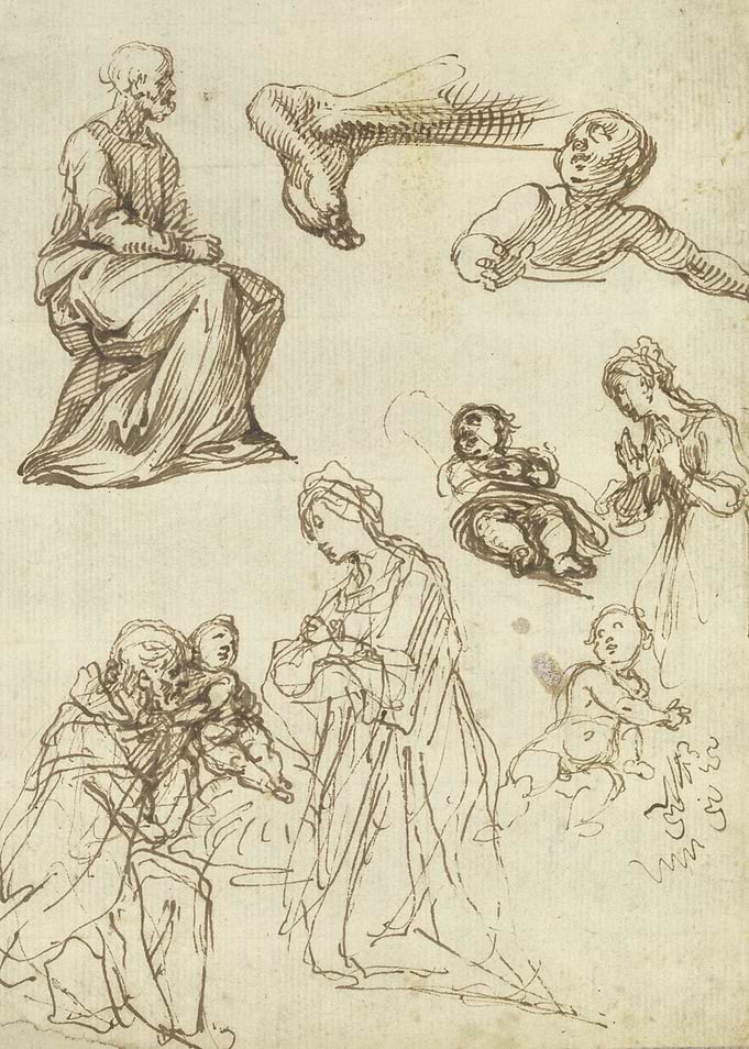 Old Master Drawing of Figures and Feet