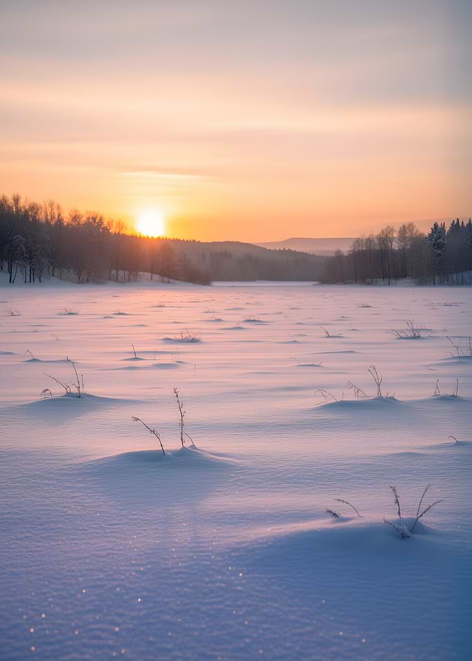Winter Sunset Over Snowy Landscape