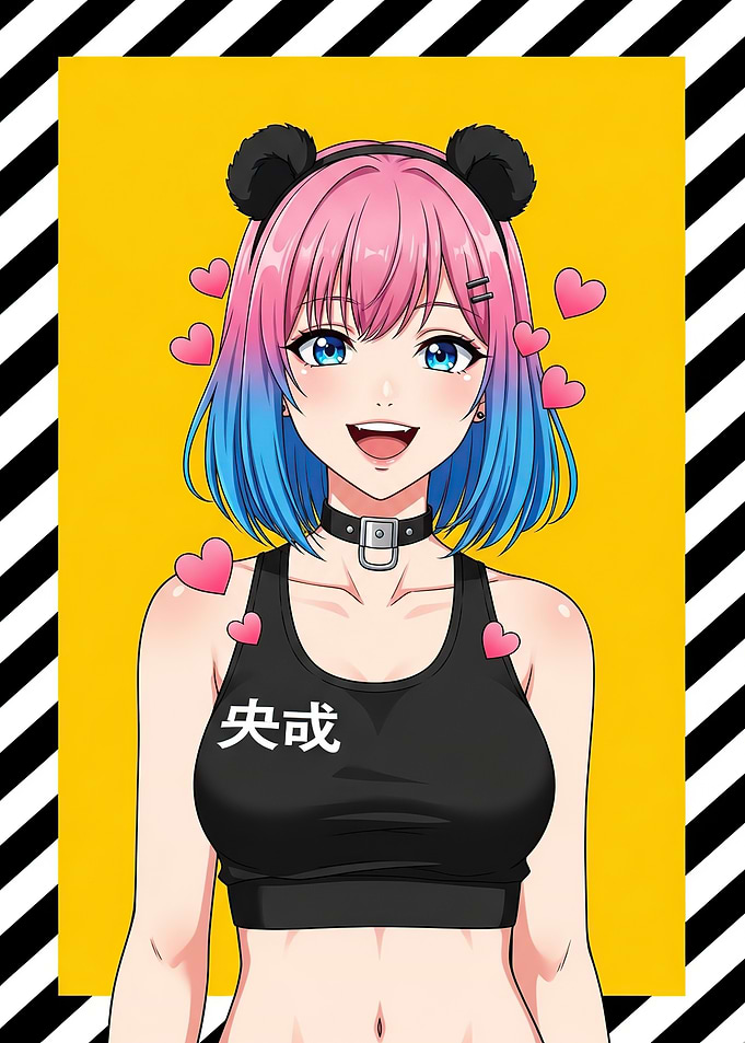 Anime Girl with Pink and Blue Hair