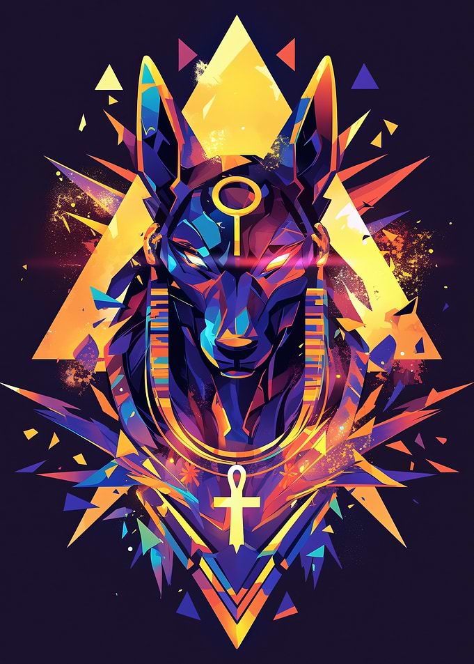 Anubis with Egyptian Symbols