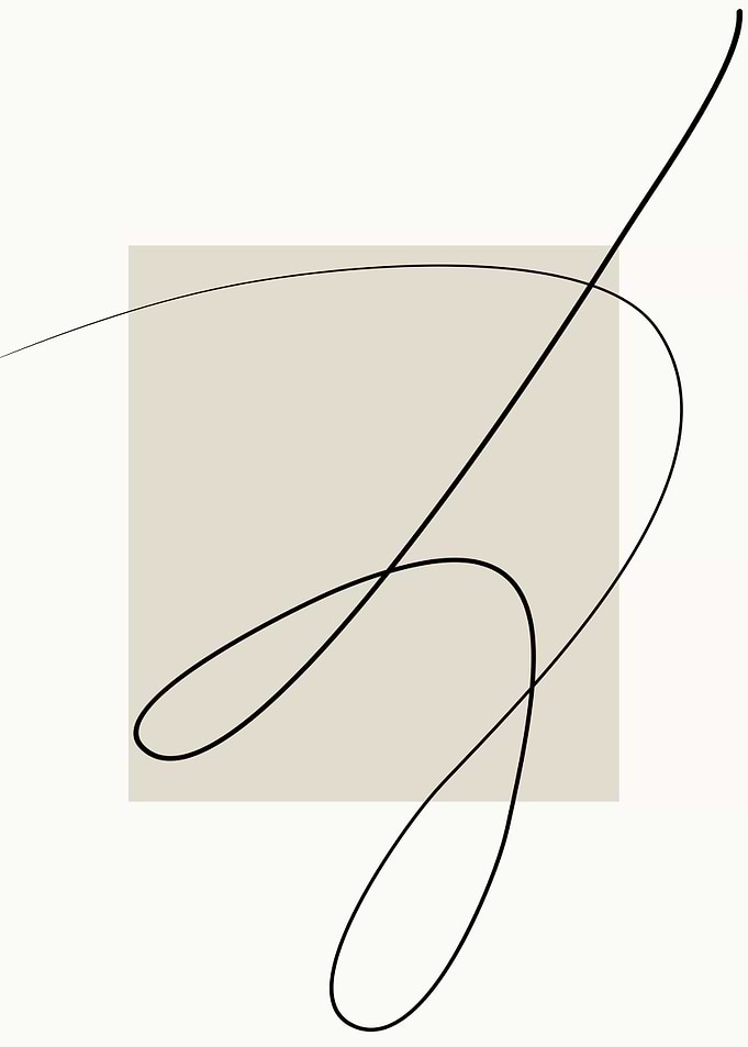 Abstract Black Line Art on Beige Square