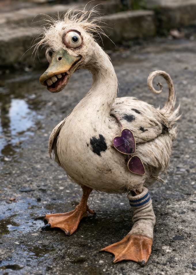Whimsical Duck with Heart Sunglasses