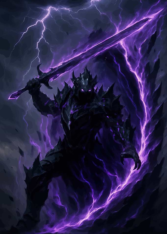 Dark Knight with Purple Lightning Sword