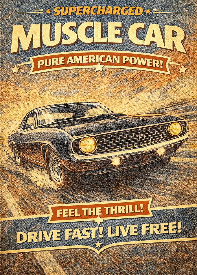 Supercharged Muscle Car Vintage Poster