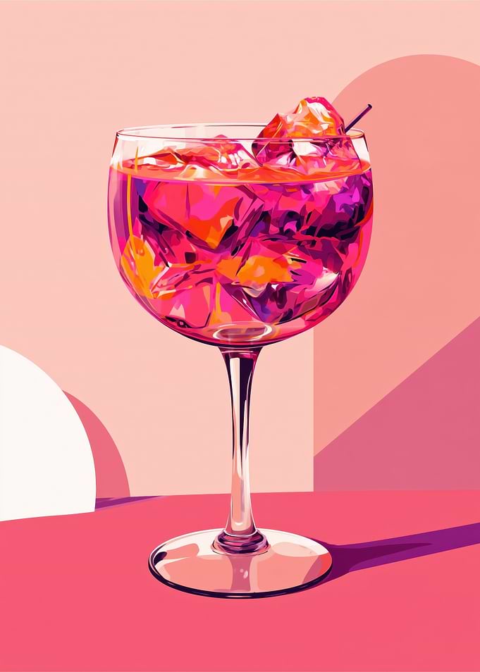 Vibrant Pink Cocktail with Ice
