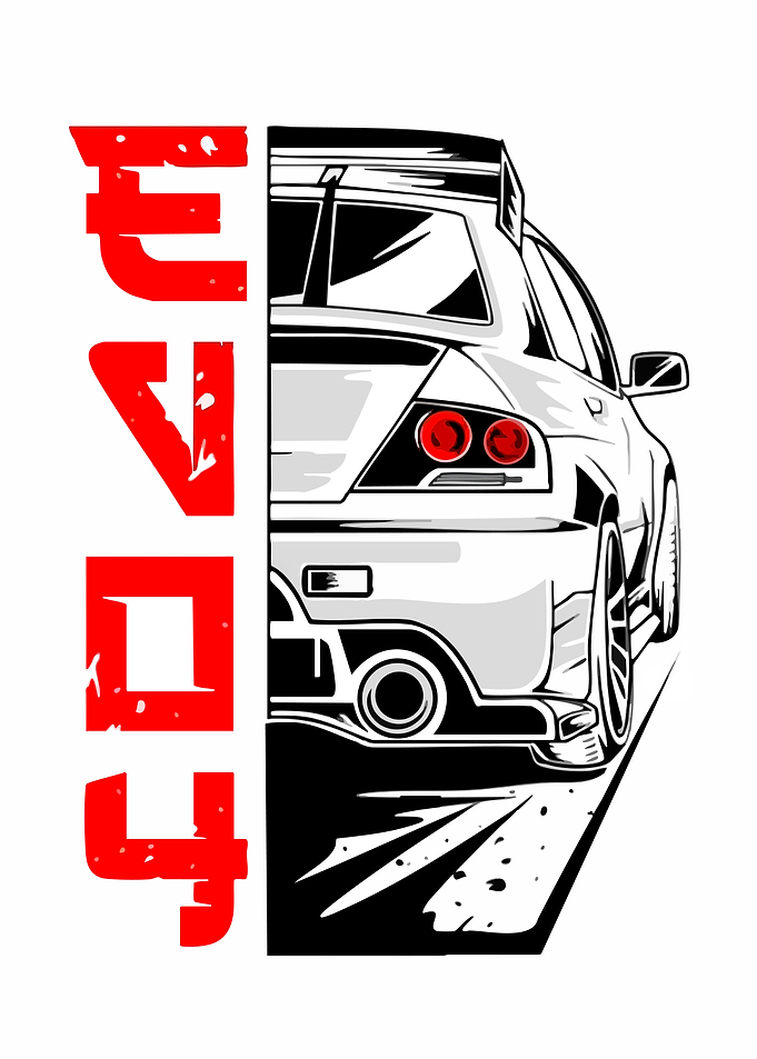 Red Japanese Text and White Car