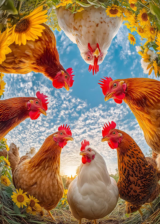 Chickens and Sunflowers
