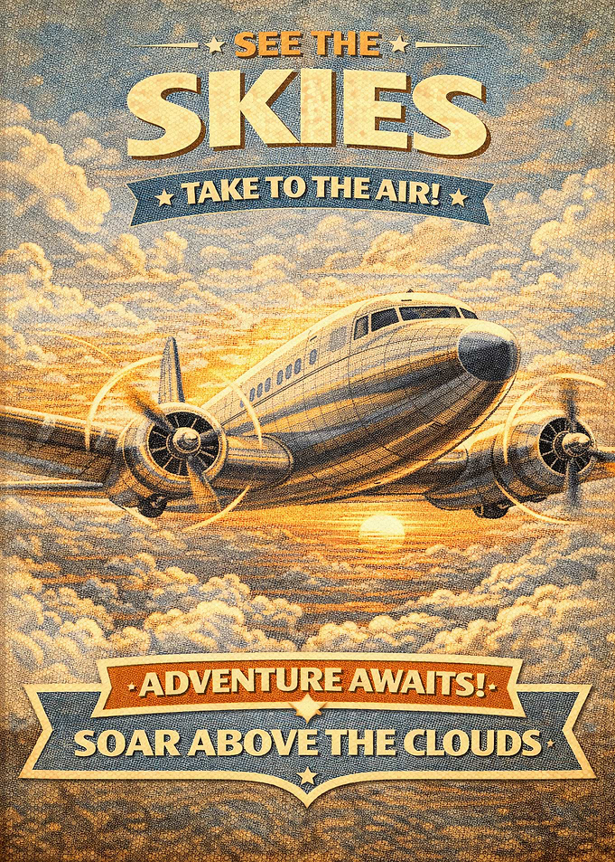 Vintage Airplane Adventure Poster