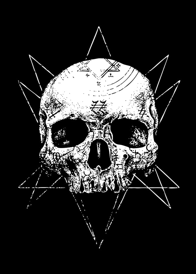 Skull with Occult Symbols and Geometric Shapes