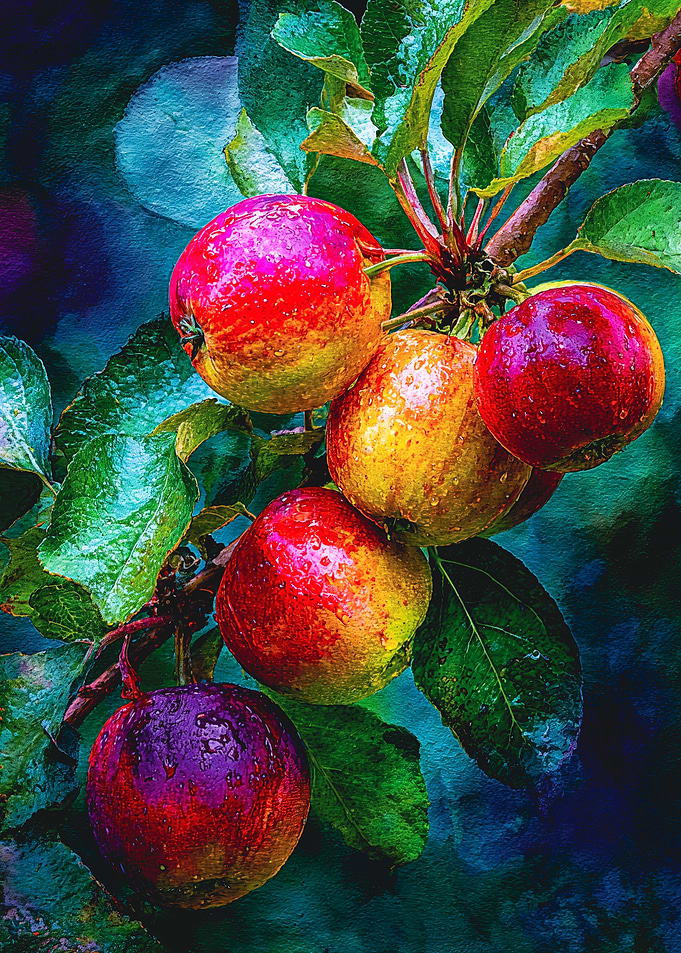 Vibrant Apples on Branch Still Life Art