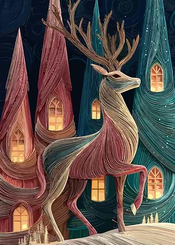 Whimsical Reindeer in a Fantasy Village