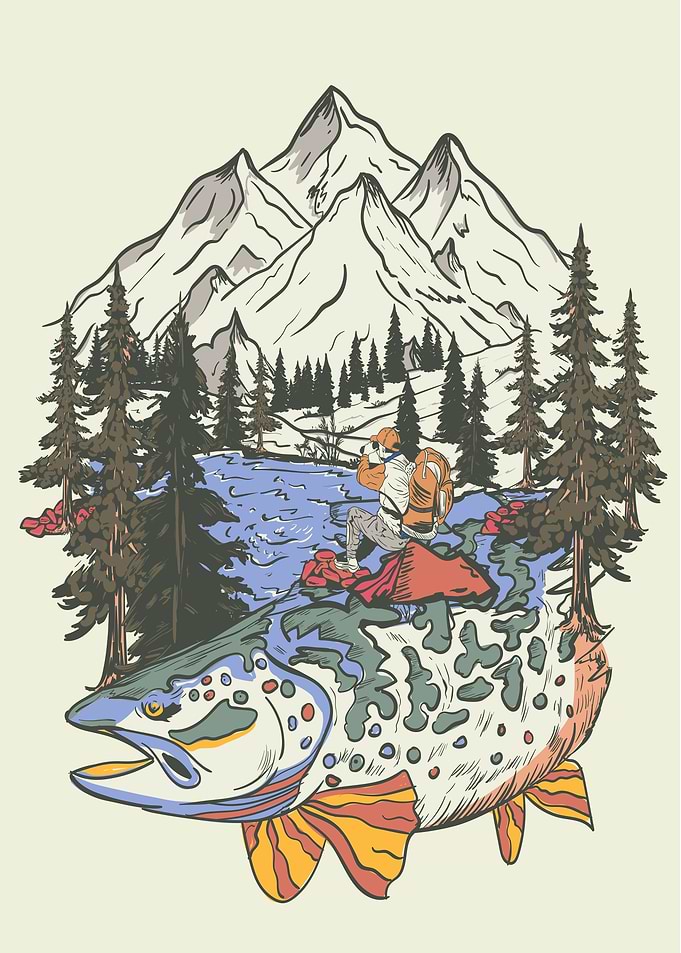 Vintage Mountain Fishing Adventure Poster