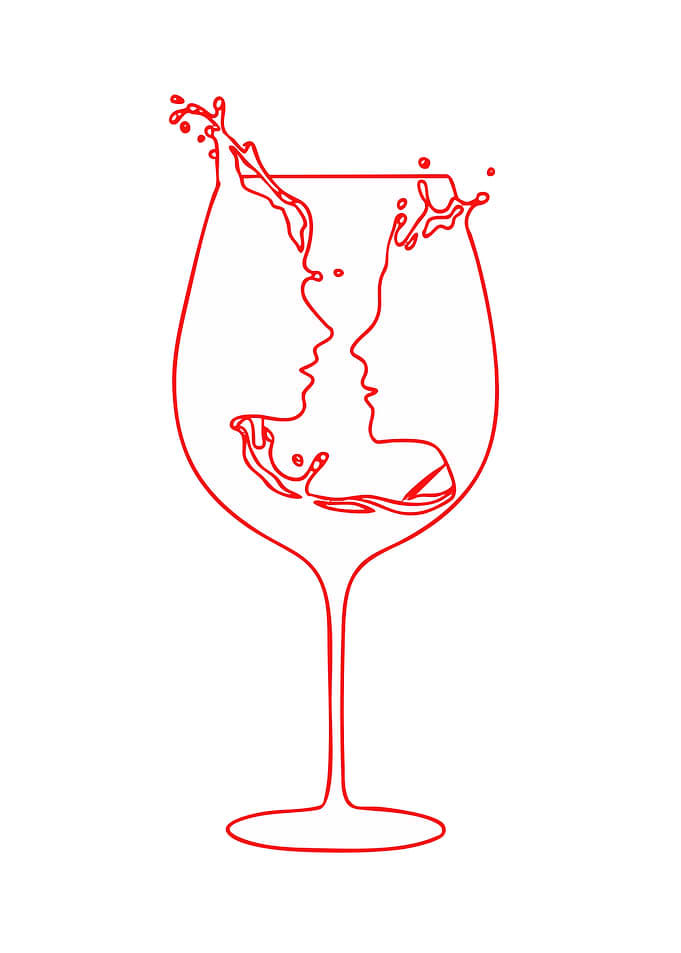 Wine Glass Silhouette of Kissing Faces