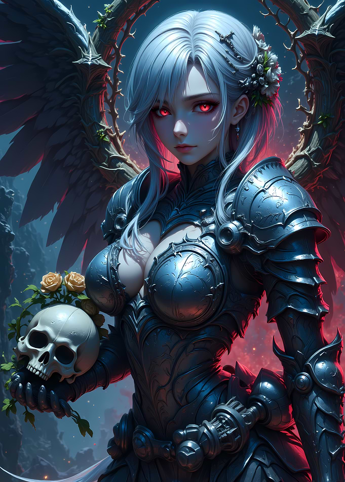 Dark Angel with Skull and Roses