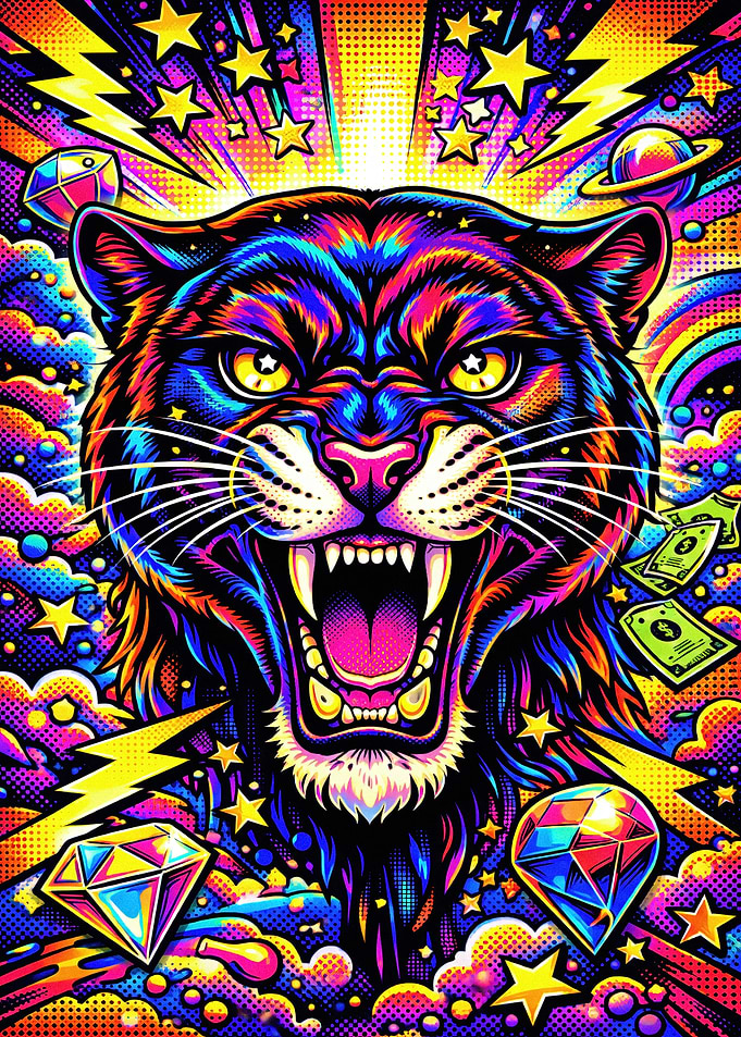 Psychedelic Panther with Diamonds and Money