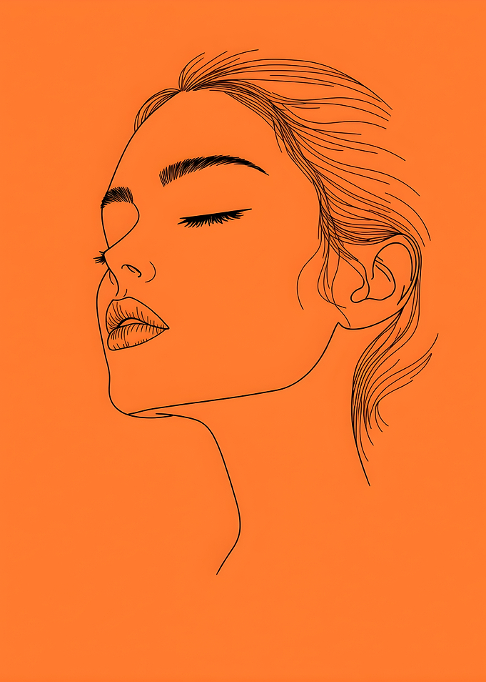 Minimalist Line Art of Woman's Face with orange background