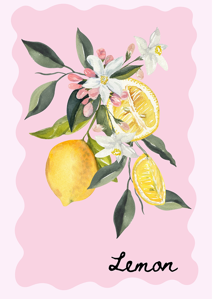 Watercolor Lemon Branch with Flowers